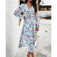 Women's Long Dress Maxi Dress Casual Dress A Line Dress Floral Dress Summer Dress Elegant Stylish Vacation Daily Date Regular Fit Floral Long Sleeve V
