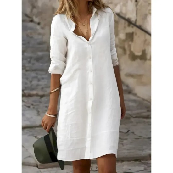 Women's Black White Blue Summer Spring Mini Dress Cotton Linen Dresses Shirt Dress White Cotton Dress Vacation Basic Modern Daily Weekend Loose Fit Pl Women's Black White Blue Summer Spring Mini Dress Cotton Linen Dresses Shirt Dress White Cotton Dress Vacation Basic Modern Daily Weekend Loose Fit Pl