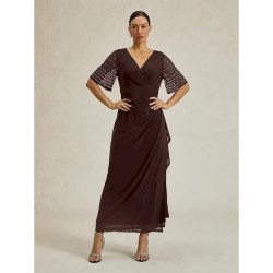 Women's Maxi Dress Sheath Dress Elegant Solid Color Short Sleeve V Neck Brown Summer Spring Fall 2025 Women's Maxi Dress Sheath Dress Elegant Solid Color Short Sleeve V Neck Brown Summer Spring Fall 2025