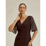 Women's Maxi Dress Sheath Dress Elegant Solid Color Short Sleeve V Neck Brown Summer Spring Fall 2025
