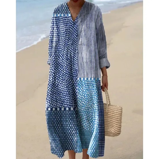 Women's Midi Dress Casual Dress Floral Dress Fashion Classic Modern Outdoor Vacation Holiday Regular Fit Flower Long Sleeve V Neck Blue Green Light Bl Women's Midi Dress Casual Dress Floral Dress Fashion Classic Modern Outdoor Vacation Holiday Regular Fit Flower Long Sleeve V Neck Blue Green Light Bl