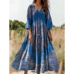 Women's Maxi Dress Sundress A Line Dress Pleated Dress Vacation Casual Boho Going out Standard Fit Floral Graphic Paisley 3\/4 Length Sleeve V Neck Pin Women's Maxi Dress Sundress A Line Dress Pleated Dress Vacation Casual Boho Going out Standard Fit Floral Graphic Paisley 3\/4 Length Sleeve V Neck Pin