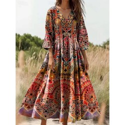 Women's Maxi Dress Sundress A Line Dress Pleated Dress Vacation Casual Boho Going out Standard Fit Floral Graphic Paisley 3\/4 Length Sleeve V Neck Pin Women's Maxi Dress Sundress A Line Dress Pleated Dress Vacation Casual Boho Going out Standard Fit Floral Graphic Paisley 3\/4 Length Sleeve V Neck Pin