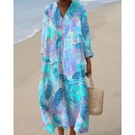 Women's Midi Dress Casual Dress Floral Dress Fashion Classic Modern Outdoor Vacation Holiday Regular Fit Flower Long Sleeve V Neck Blue Green Light Bl