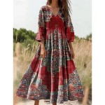 Women's Maxi Dress Sundress A Line Dress Pleated Dress Vacation Casual Boho Going out Standard Fit Floral Graphic Paisley 3\/4 Length Sleeve V Neck Pin Women's Maxi Dress Sundress A Line Dress Pleated Dress Vacation Casual Boho Going out Standard Fit Floral Graphic Paisley 3\/4 Length Sleeve V Neck Pin