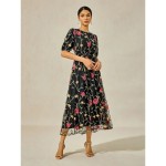 Women's Maxi Dress Black Dress A Line Dress Elegant Stylish Puff Sleeve Vacation Daily Loose Fit Floral Short Sleeve Crew Neck Black Summer 2025 - US