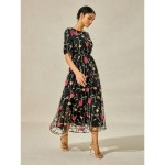 Women's Maxi Dress Black Dress A Line Dress Elegant Stylish Puff Sleeve Vacation Daily Loose Fit Floral Short Sleeve Crew Neck Black Summer 2025 - US