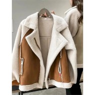 Women's Fleece Jacket Teddy Coat Fur Leather Jackets Warm Breathable Zipper Pocket Fleece Lined Casual Plain Vacation Street Daily Wear Going out Zipp