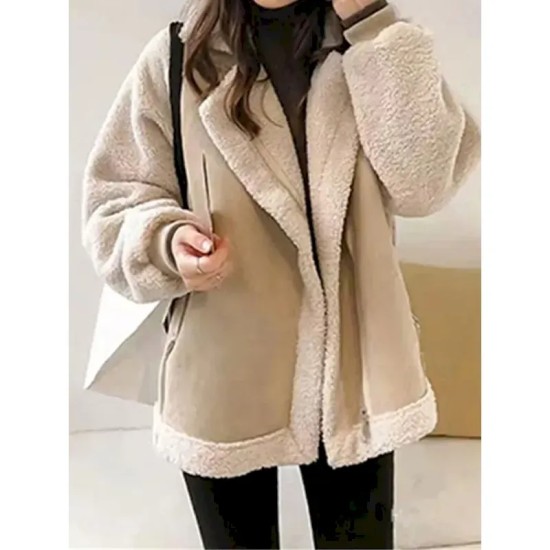 Women's Fleece Jacket Teddy Coat Fur Leather Jackets Warm Breathable Zipper Pocket Fleece Lined Casual Plain Vacation Street Daily Wear Going out Zipp
