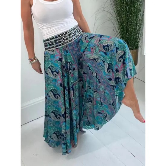 Women's Wide Leg Chinos Vacation Hawaiian Full Length High Waist Paisley Elastic Waistband Printing Comfy Soft Comfortable Micro-elastic Outdoor Stree