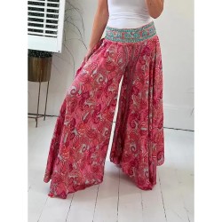 Women's Wide Leg Chinos Vacation Hawaiian Full Length High Waist Paisley Elastic Waistband Printing Comfy Soft Comfortable Micro-elastic Outdoor Stree