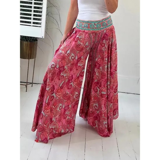Women's Wide Leg Chinos Vacation Hawaiian Full Length High Waist Paisley Elastic Waistband Printing Comfy Soft Comfortable Micro-elastic Outdoor Stree