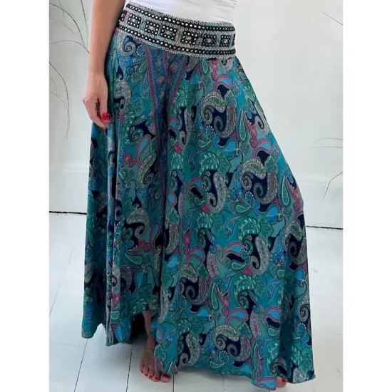 Women's Wide Leg Chinos Vacation Hawaiian Full Length High Waist Paisley Elastic Waistband Printing Comfy Soft Comfortable Micro-elastic Outdoor Stree