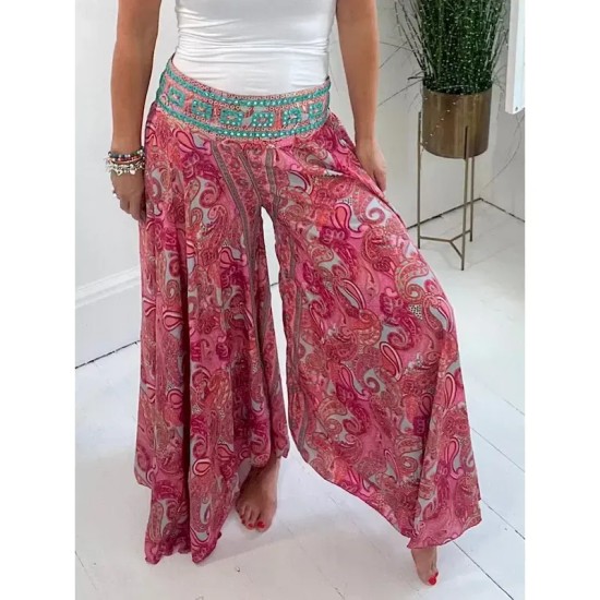 Women's Wide Leg Chinos Vacation Hawaiian Full Length High Waist Paisley Elastic Waistband Printing Comfy Soft Comfortable Micro-elastic Outdoor Stree