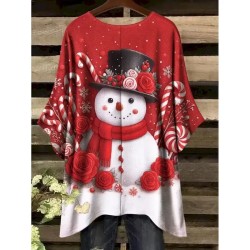 Christmas Women's Blouse Graphic Snowman Elegant Vintage Tropical Short Sleeve Half Sleeve Batwing Sleeve Crew Neck Regular Tops Daily Holiday Vacatio