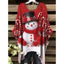 Christmas Women's Blouse Graphic Snowman Elegant Vintage Tropical Short Sleeve Half Sleeve Batwing Sleeve Crew Neck Regular Tops Daily Holiday Vacatio