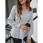 Women's Sweater Casual Soft Pure Color Ribbed Crew Neck Knitted Long Sleeve Regular Tops Knit Outdoor Daily Weekend White Khaki Fall Winter 2025 - US