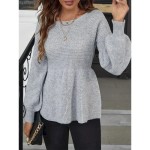 Women's Sweater Casual Soft Pure Color Ribbed Crew Neck Knitted Long Sleeve Regular Tops Knit Outdoor Daily Weekend White Khaki Fall Winter 2025 - US