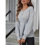 Women's Sweater Casual Soft Pure Color Ribbed Crew Neck Knitted Long Sleeve Regular Tops Knit Outdoor Daily Weekend White Khaki Fall Winter 2025 - US