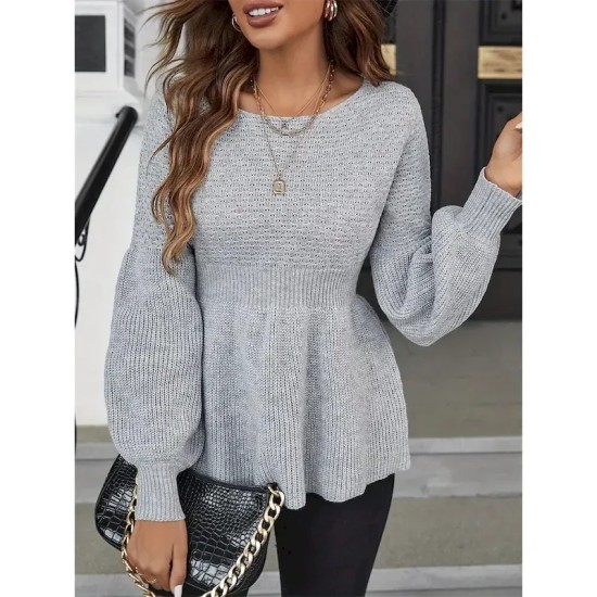 Women's Sweater Casual Soft Pure Color Ribbed Crew Neck Knitted Long Sleeve Regular Tops Knit Outdoor Daily Weekend White Khaki Fall Winter 2025 - US