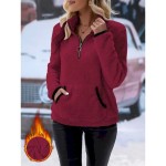 Women's Sweatshirt Casual Fleece Street Dailywear High Neck Zipper Pocket Long Sleeve White Wine Blue Purple Fall Winter 2025