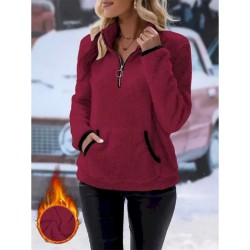 Women's Sweatshirt Casual Fleece Street Dailywear High Neck Zipper Pocket Long Sleeve White Wine Blue Purple Fall Winter 2025
