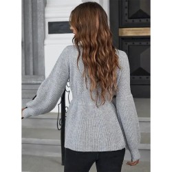 Women's Sweater Casual Soft Pure Color Ribbed Crew Neck Knitted Long Sleeve Regular Tops Knit Outdoor Daily Weekend White Khaki Fall Winter 2025 - US