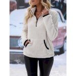 Women's Sweatshirt Casual Fleece Street Dailywear High Neck Zipper Pocket Long Sleeve White Wine Blue Purple Fall Winter 2025
