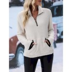 Women's Sweatshirt Casual Fleece Street Dailywear High Neck Zipper Pocket Long Sleeve White Wine Blue Purple Fall Winter 2025