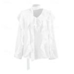 Women's Shirt Solid Color Elegant Bohemia Vintage Long Sleeve V Neck Regular Tops Work Daily Holiday Lace up Ruffle White Pink Blue Summer Spring Fall Women's Shirt Solid Color Elegant Bohemia Vintage Long Sleeve V Neck Regular Tops Work Daily Holiday Lace up Ruffle White Pink Blue Summer Spring Fall