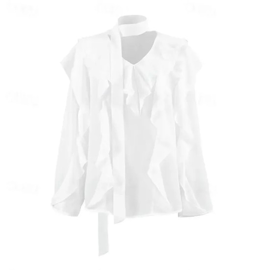 Women's Shirt Solid Color Elegant Bohemia Vintage Long Sleeve V Neck Regular Tops Work Daily Holiday Lace up Ruffle White Pink Blue Summer Spring Fall Women's Shirt Solid Color Elegant Bohemia Vintage Long Sleeve V Neck Regular Tops Work Daily Holiday Lace up Ruffle White Pink Blue Summer Spring Fall