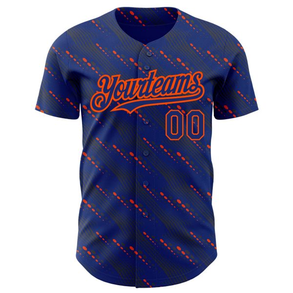 Custom Royal Orange 3D Pattern Design Slant Lines Authentic Baseball Jersey - Image 2