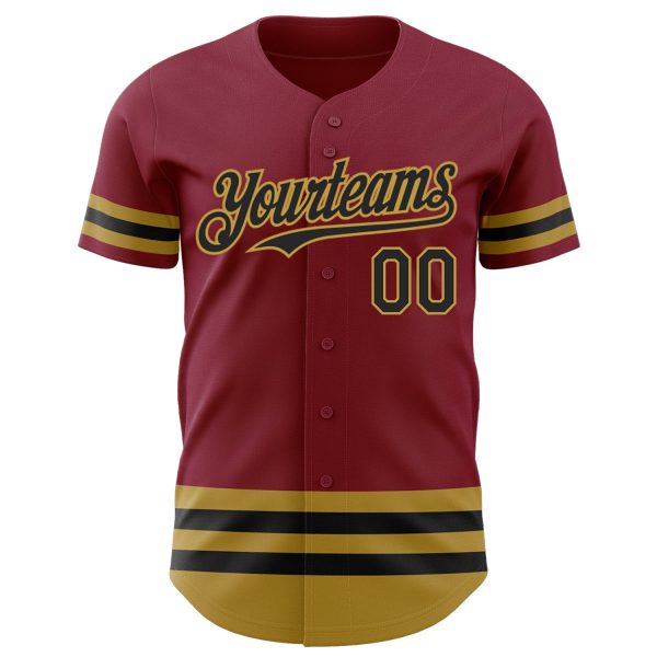 Custom Crimson Black-Old Gold Line Authentic Baseball Jersey - Image 2