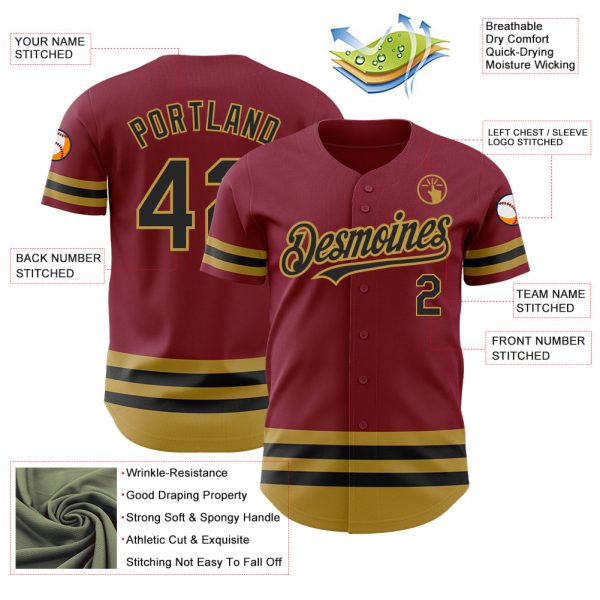 Custom Crimson Black-Old Gold Line Authentic Baseball Jersey - Image 3