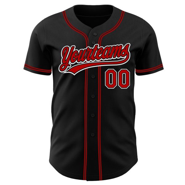 Custom Black Red-White Authentic Baseball Jersey - Image 2