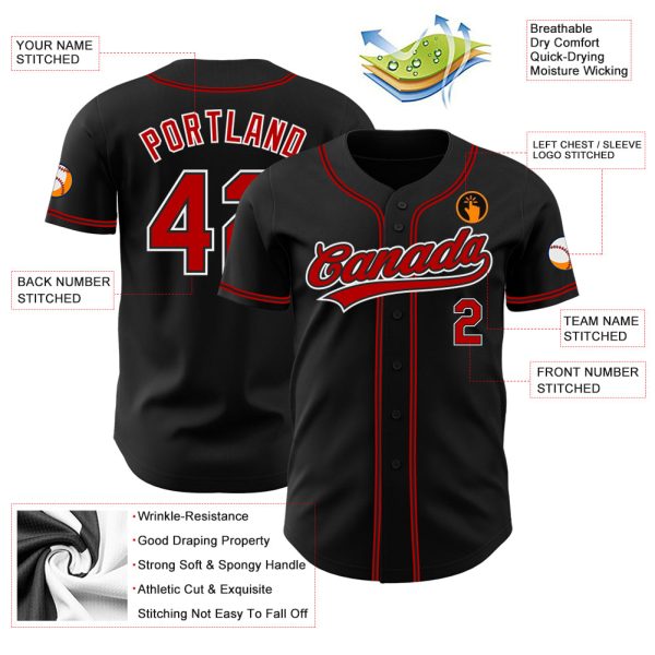 Custom Black Red-White Authentic Baseball Jersey - Image 3