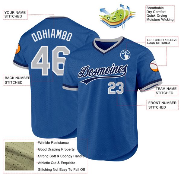 Custom Blue Gray Navy-White Authentic Throwback Baseball Jersey - Image 3