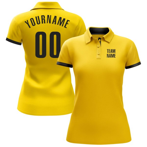 Custom Yellow Black Performance Golf Polo Shirt - Image 2