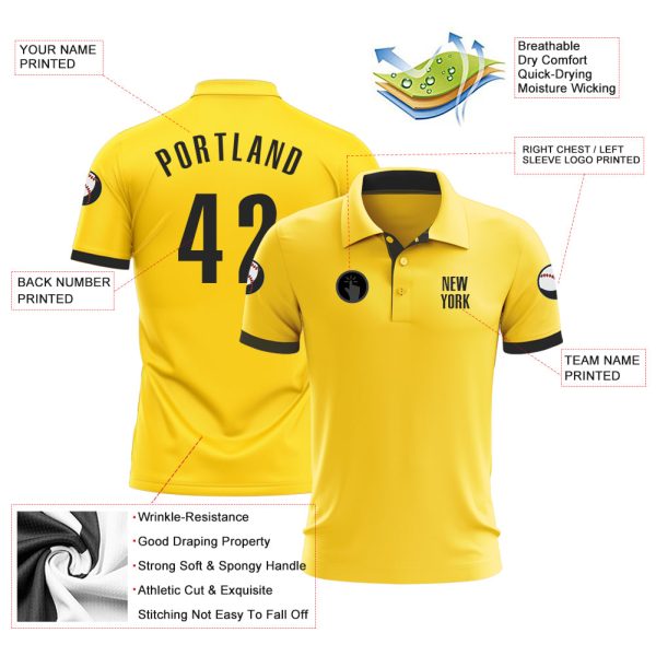 Custom Yellow Black Performance Golf Polo Shirt - Image 3