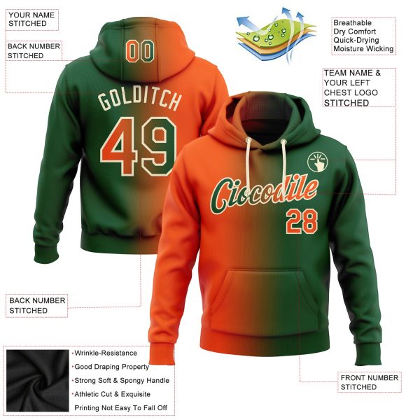 Custom Stitched Green Orange-Cream Gradient Fashion Sports Pullover Sweatshirt Hoodie - Image 2