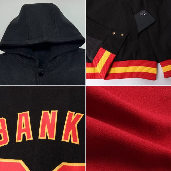 Custom Crimson Neon Green-White Bomber Full-Snap Varsity Letterman Hoodie Jacket - Image 2