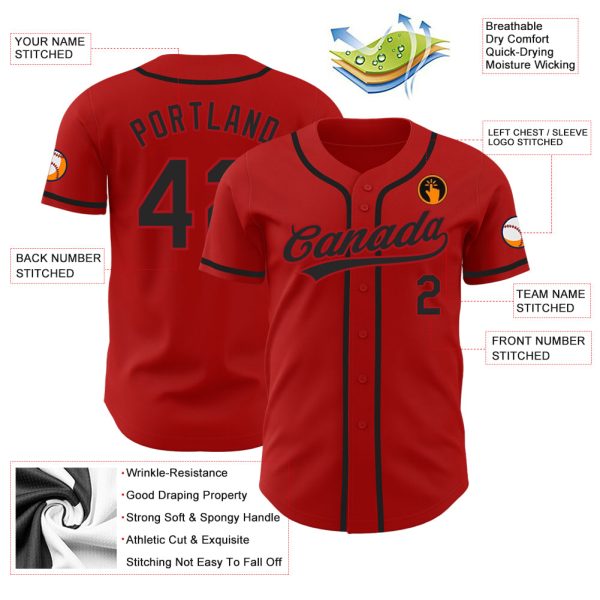 Custom Red Black Authentic Baseball Jersey - Image 3
