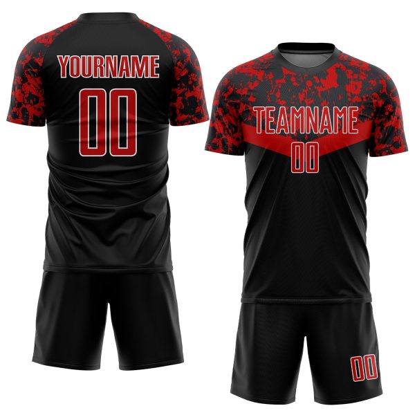 Custom Black Red-White Sublimation Soccer Uniform Jersey - Image 2