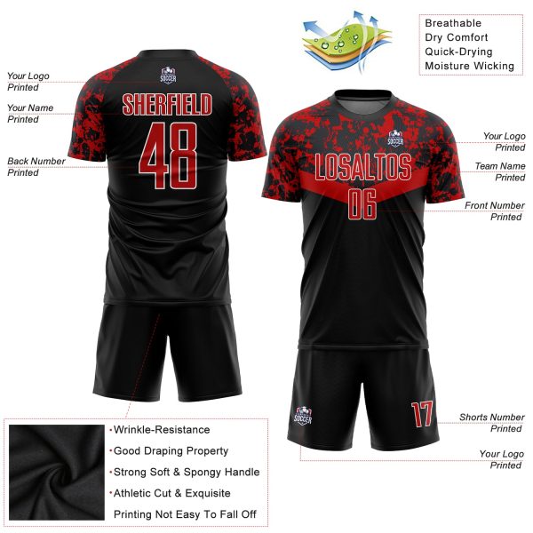 Custom Black Red-White Sublimation Soccer Uniform Jersey - Image 3