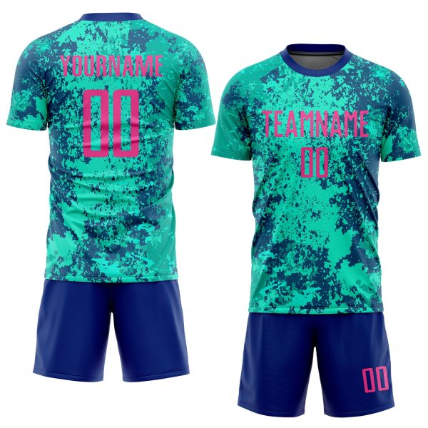 Custom Teal Pink-Royal Sublimation Soccer Uniform Jersey - Image 2