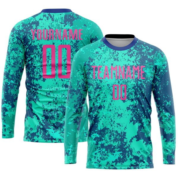 Custom Teal Pink-Royal Sublimation Soccer Uniform Jersey - Image 3