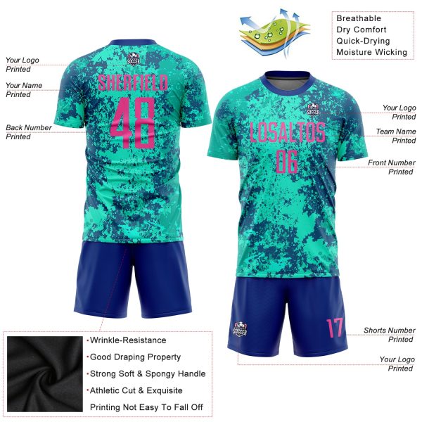 Custom Teal Pink-Royal Sublimation Soccer Uniform Jersey - Image 5