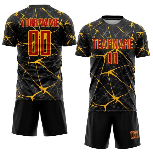 Custom Black Red-Gold Sublimation Soccer Uniform Jersey - Image 2
