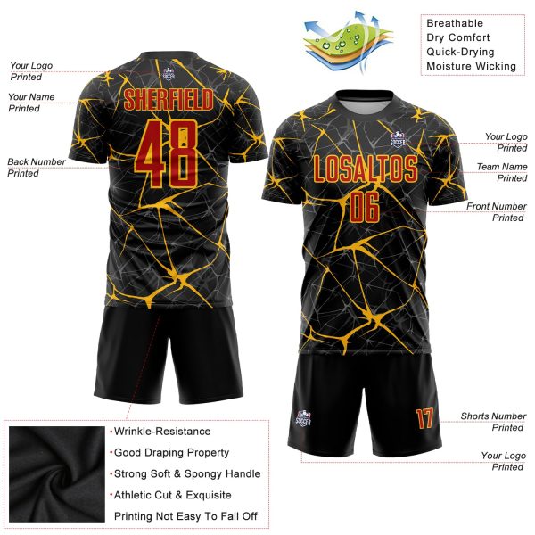 Custom Black Red-Gold Sublimation Soccer Uniform Jersey - Image 3