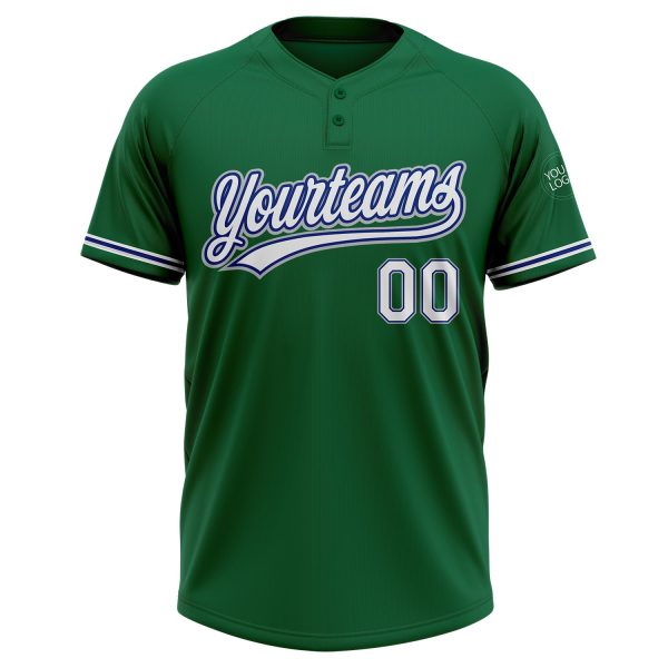 Custom Kelly Green White Royal-Gray Two-Button Unisex Softball Jersey - Image 2